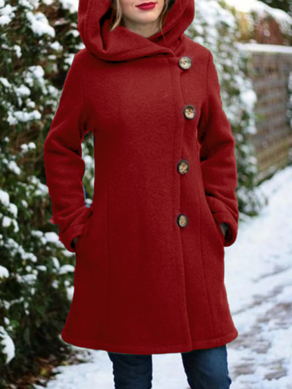 Hoodie Solid Buttoned Casual Jacket Coat