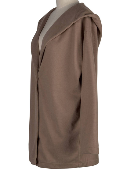 Round neck loose hooded woolen coat