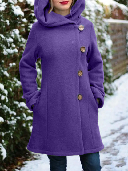 Hoodie Solid Buttoned Casual Jacket Coat