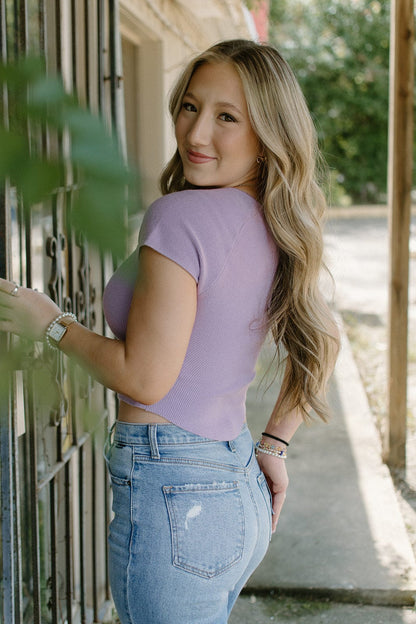Lavender Cap Sleeve Ribbed Top