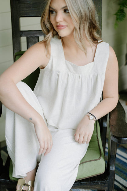 Oatmeal Linen Flowy Tank Top