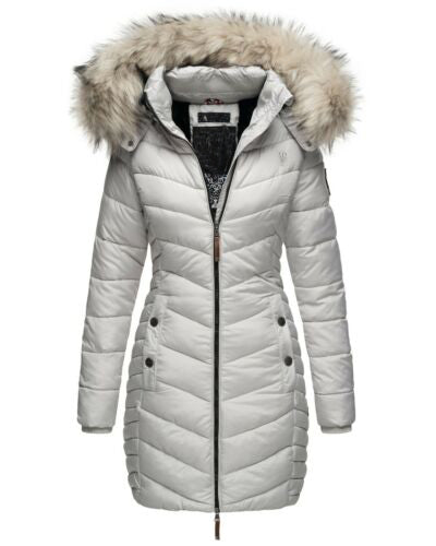 Women's Long Chevron Quilted Outerwear Jacket