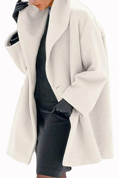 Round neck loose hooded woolen coat