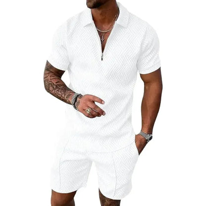 Men's summer stand-up collar sportswear set in black/white/milky white(BUY 2 FREE SHIPPING)