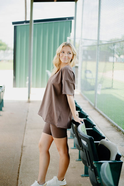 Brown Lounge Set Biker Shorts