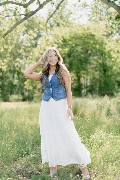 White Tiered Flowy Maxi Skirt