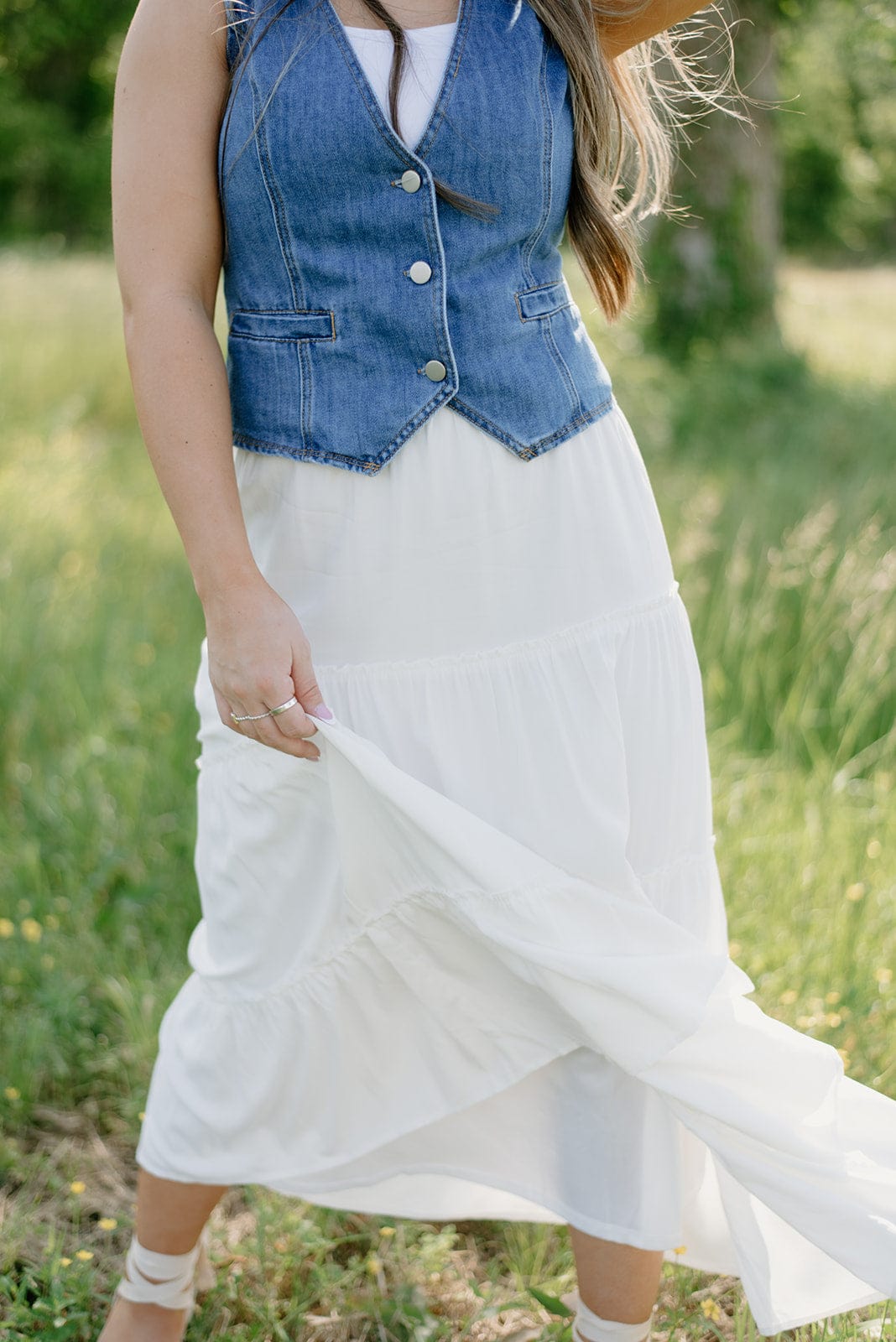 White Tiered Flowy Maxi Skirt