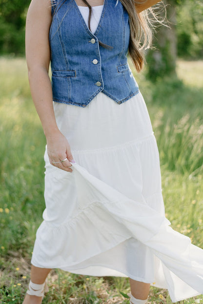 White Tiered Flowy Maxi Skirt