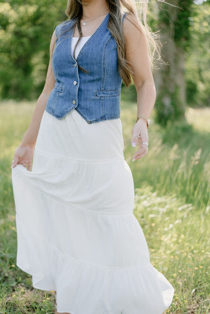 White Tiered Flowy Maxi Skirt