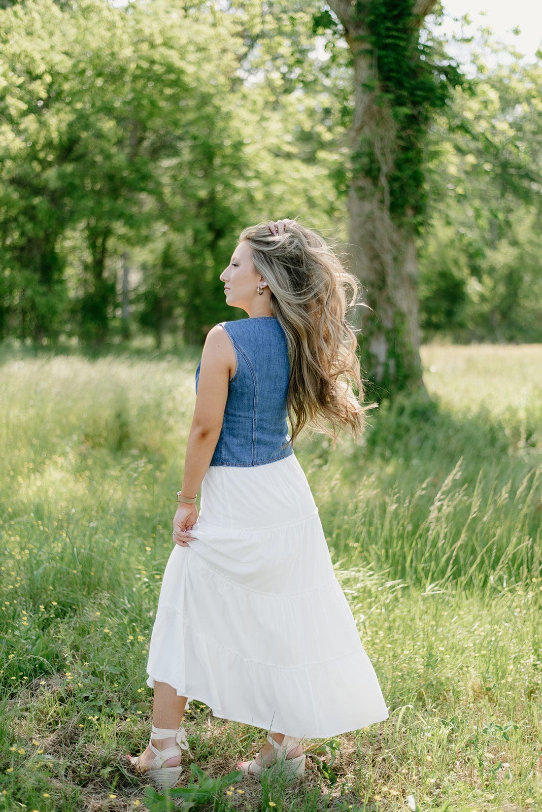 White Tiered Flowy Maxi Skirt