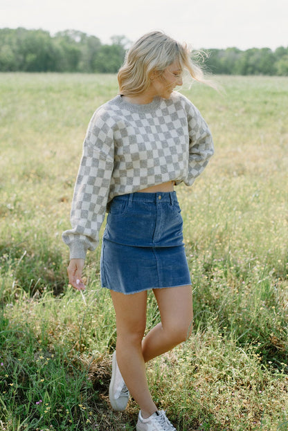 Dusty Blue Corduroy Mini Skirt