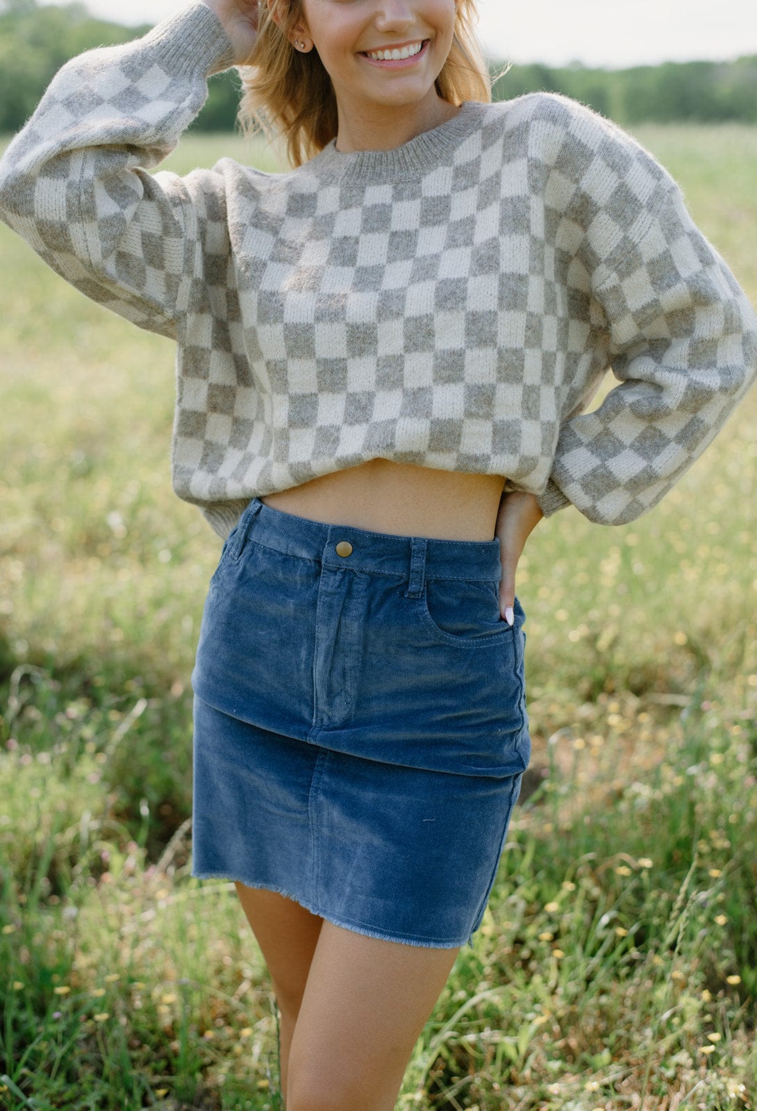 Dusty Blue Corduroy Mini Skirt