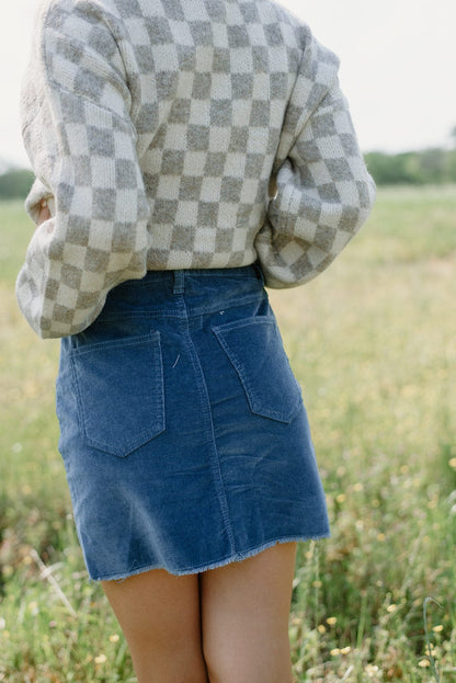 Dusty Blue Corduroy Mini Skirt