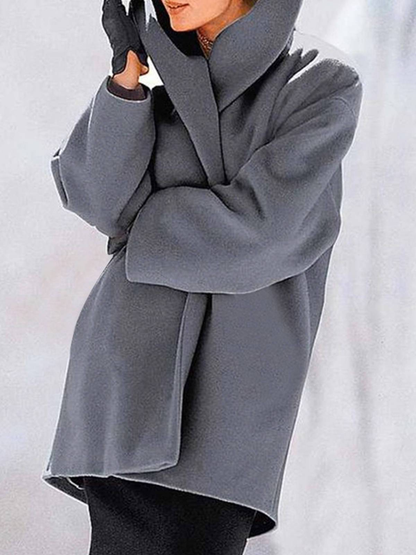 Round neck loose hooded woolen coat
