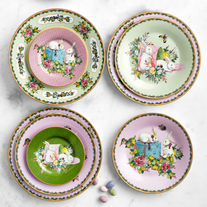 Famille Rose Bunny Appetitzer Plates, Set of 4