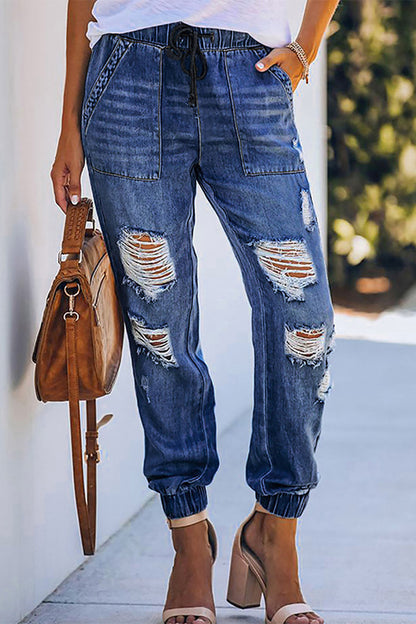 Vintage Drawstring Cut Out Jeans
